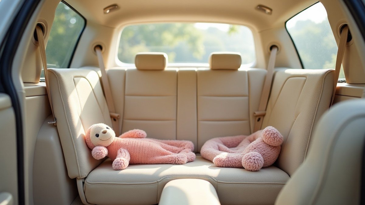 Convertible car seat installed rear-facing in a bright car back seat